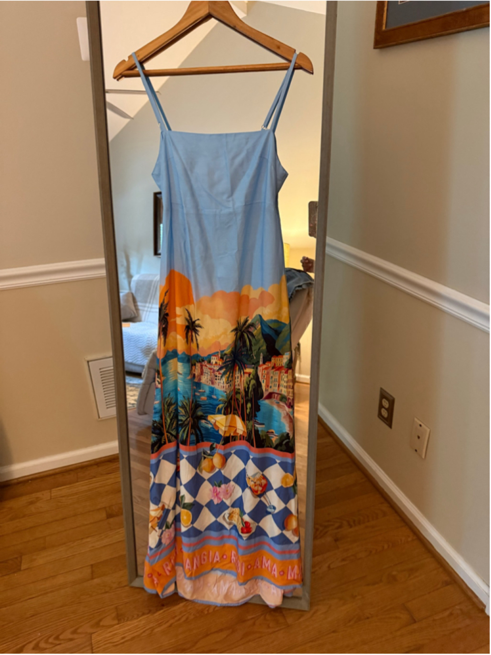 Women's Paper Heart Maxi Dress XS Blue Orange Coastal Print